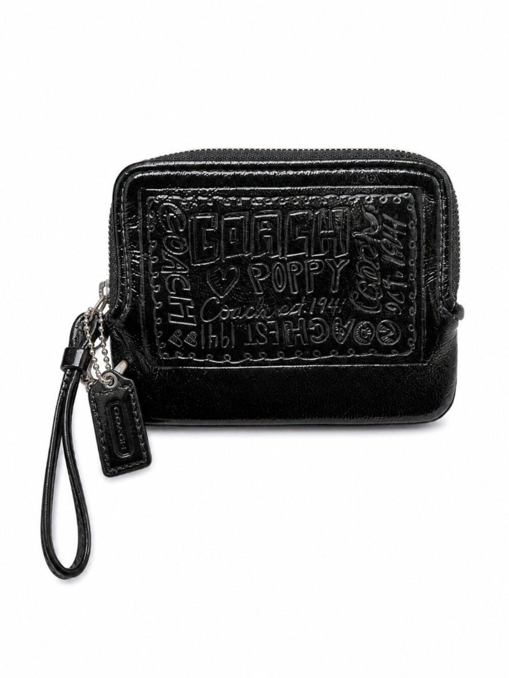 Coach POPPY Black Patent Leather Wristlet - GUC